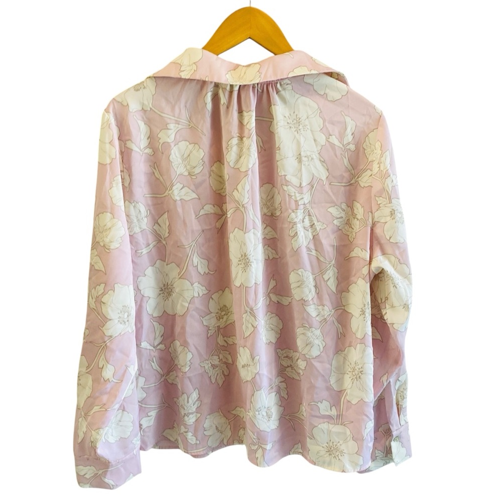 RACHEL ZOE Light Pink Green Silky Floral Button Down - Picture 2 of 5